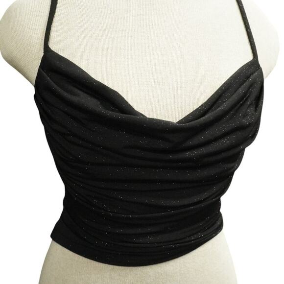 Vintage Bluetblu Y2K Ruched Glitter Cowl Neck Tank Black Spaghetti Strap  Small - Picture 8 of 11